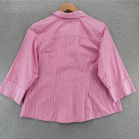Chicos Shirt Womens 3 US Extra Large Pink Striped No Iron Button Up 3/4 Sleeves - Picture 3 of 9